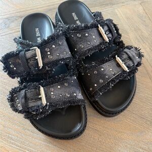 Nine West Black Frayed Buckle Sandals